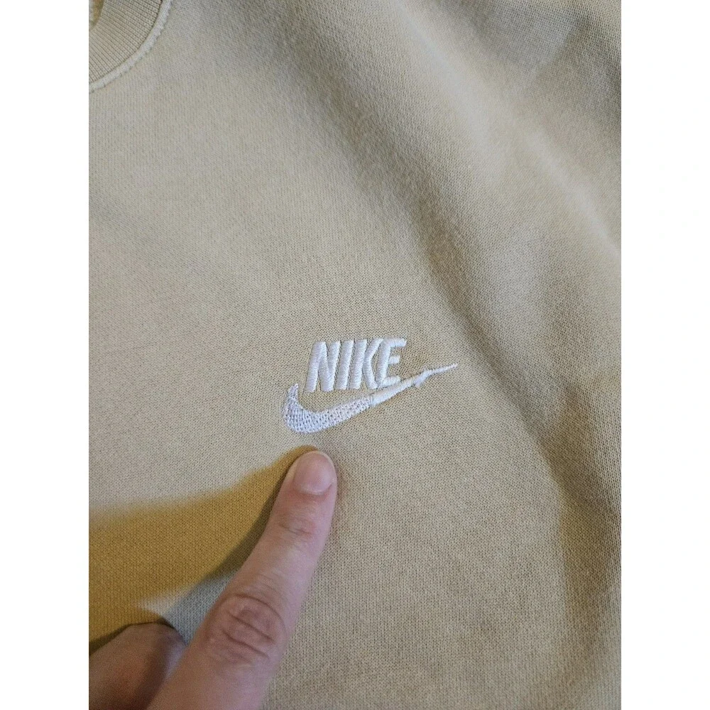 Nike Pullover Fleece Sweater Long Sleeve Cream Tan Logo Size M